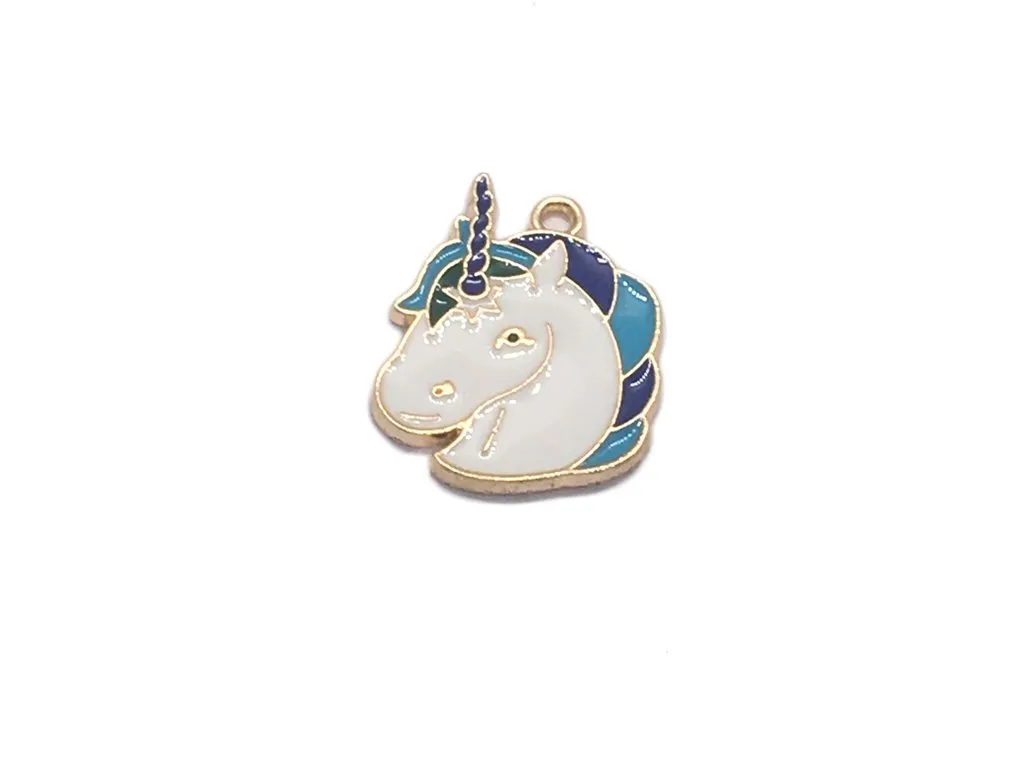 White Blue Unicorn Designer Metal Charms